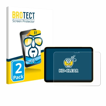 Parte frontal de un envase de producto con el logotipo de la marca BROTECT. Al lado se muestra el dispositivo Apple iPad Air 1