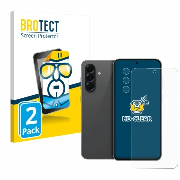 Parte frontal de un envase de producto con el logotipo de la marca BROTECT. Al lado se muestra el dispositivo Samsung Galaxy A