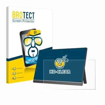 Parte frontal de un envase de producto con el logotipo de la marca BROTECT. Al lado se muestra el dispositivo Arzopa Z1RC 16