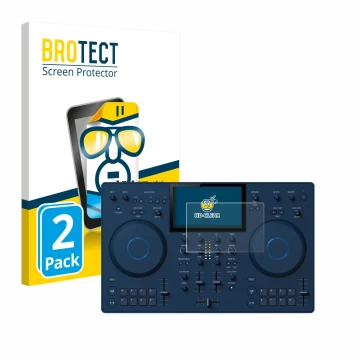 Parte frontal de un envase de producto con el logotipo de la marca BROTECT. Al lado se muestra el dispositivo AlphaTheta OMNIS