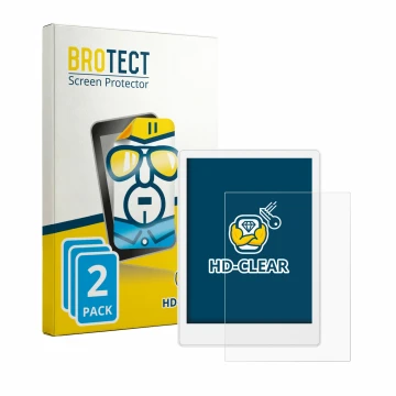 Parte frontal de un envase de producto con el logotipo de la marca BROTECT. Al lado se muestra el dispositivo Meebook M8 7.8