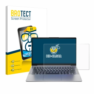 Parte frontal de un envase de producto con el logotipo de la marca BROTECT. Al lado se muestra el dispositivo Lenovo IdeaPad 5