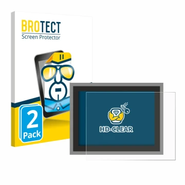Parte frontal de un envase de producto con el logotipo de la marca BROTECT. Al lado se muestra el dispositivo Megger MFT-X1 co