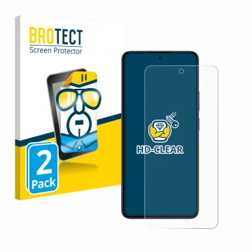 Parte frontal de un envase de producto con el logotipo de la marca BROTECT. Al lado se muestra el dispositivo realme 14T con s