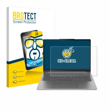 Parte frontal de un envase de producto con el logotipo de la marca BROTECT. Al lado se muestra el dispositivo Lenovo IdeaPad P