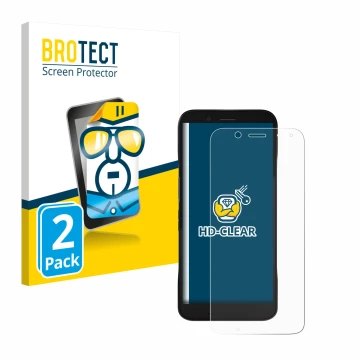 Parte frontal de un envase de producto con el logotipo de la marca BROTECT. Al lado se muestra el dispositivo Datalogic Memor 