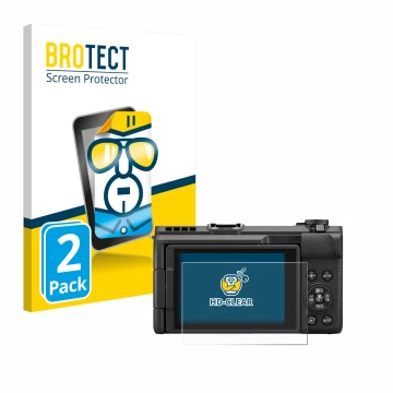 Parte frontal de un envase de producto con el logotipo de la marca BROTECT. Al lado se muestra el dispositivo Canon PowerShot 