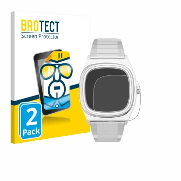 Parte frontal de un envase de producto con el logotipo de la marca BROTECT. Al lado se muestra el dispositivo Timex Reissue 19