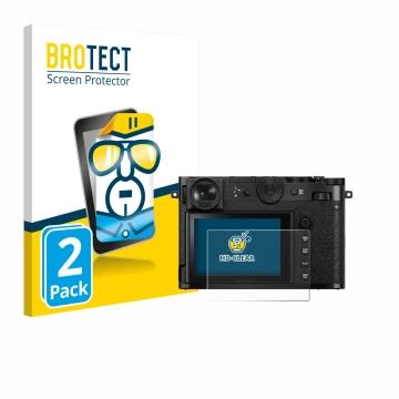 Parte frontal de un envase de producto con el logotipo de la marca BROTECT. Al lado se muestra el dispositivo Fujifilm GFX 100
