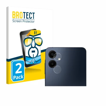 Parte frontal de un envase de producto con el logotipo de la marca BROTECT. Al lado se muestra el dispositivo Samsung Galaxy A