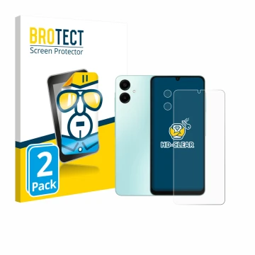 Parte frontal de un envase de producto con el logotipo de la marca BROTECT. Al lado se muestra el dispositivo Samsung Galaxy A