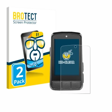 Parte frontal de un envase de producto con el logotipo de la marca BROTECT. Al lado se muestra el dispositivo Wahoo Elemnt Bol