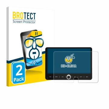 Parte frontal de un envase de producto con el logotipo de la marca BROTECT. Al lado se muestra el dispositivo Dynavin D9-JP Pl
