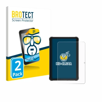 Parte frontal de un envase de producto con el logotipo de la marca BROTECT. Al lado se muestra el dispositivo Hotwav R10 Pro c