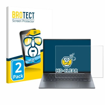 Parte frontal de un envase de producto con el logotipo de la marca BROTECT. Al lado se muestra el dispositivo HP Dragonfly 13.