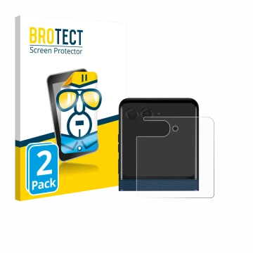Parte frontal de un envase de producto con el logotipo de la marca BROTECT. Al lado se muestra el dispositivo Motorola Razr 60