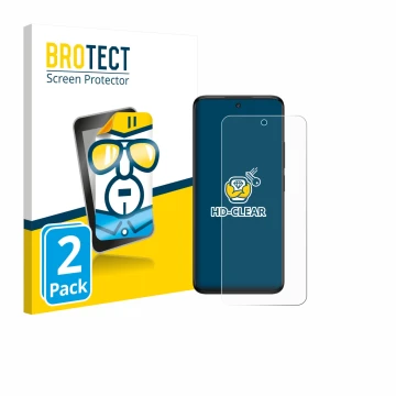 Parte frontal de un envase de producto con el logotipo de la marca BROTECT. Al lado se muestra el dispositivo TCL 60 5G con su