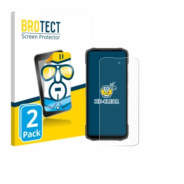 Parte frontal de un envase de producto con el logotipo de la marca BROTECT. Al lado se muestra el dispositivo Doogee Blade 20 