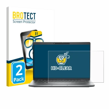 Parte frontal de un envase de producto con el logotipo de la marca BROTECT. Al lado se muestra el dispositivo Dell Latitude 53