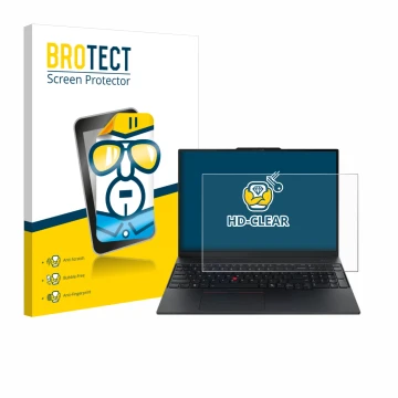 Parte frontal de un envase de producto con el logotipo de la marca BROTECT. Al lado se muestra el dispositivo Lenovo ThinkPad 