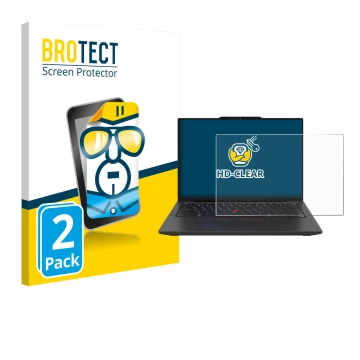 Parte frontal de un envase de producto con el logotipo de la marca BROTECT. Al lado se muestra el dispositivo Lenovo ThinkPad 