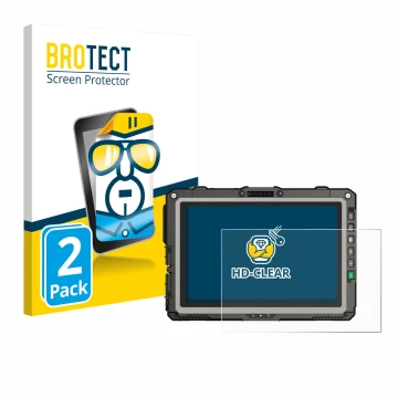 Parte frontal de un envase de producto con el logotipo de la marca BROTECT. Al lado se muestra el dispositivo Getac UX10 G3 co