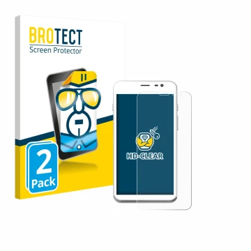 Parte frontal de un envase de producto con el logotipo de la marca BROTECT. Al lado se muestra el dispositivo Pax CCV Fly A77 