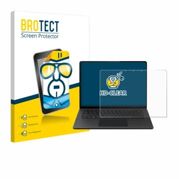 Parte frontal de un envase de producto con el logotipo de la marca BROTECT. Al lado se muestra el dispositivo Microsoft Surfac