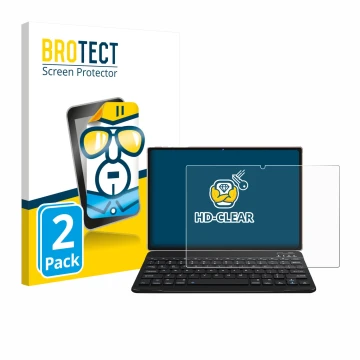 Parte frontal de un envase de producto con el logotipo de la marca BROTECT. Al lado se muestra el dispositivo DEERTiME E6 10.1