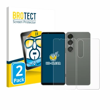 Parte frontal de un envase de producto con el logotipo de la marca BROTECT. Al lado se muestra el dispositivo Sony Xperia 1 VI