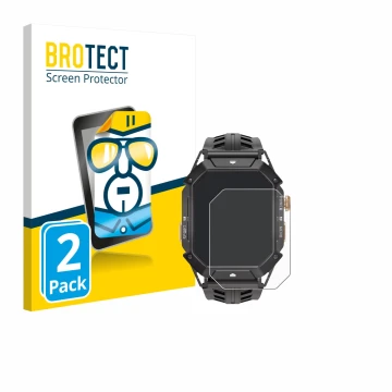 Parte frontal de un envase de producto con el logotipo de la marca BROTECT. Al lado se muestra el dispositivo Oukitel BT80 con