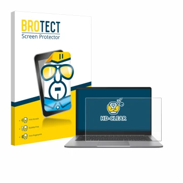 Parte frontal de un envase de producto con el logotipo de la marca BROTECT. Al lado se muestra el dispositivo ASUS ExpertBook 