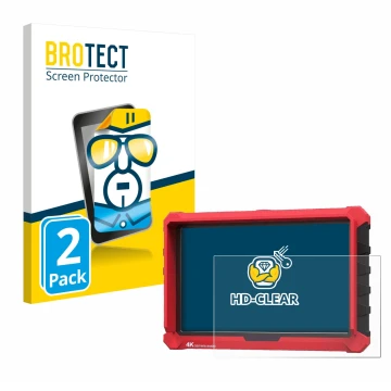 Parte frontal de un envase de producto con el logotipo de la marca BROTECT. Al lado se muestra el dispositivo Lilliput A7s 7