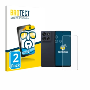 Parte frontal de un envase de producto con el logotipo de la marca BROTECT. Al lado se muestra el dispositivo Motorola Moto G5
