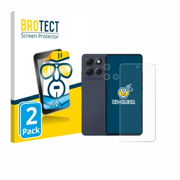 Parte frontal de un envase de producto con el logotipo de la marca BROTECT. Al lado se muestra el dispositivo Motorola Moto G8