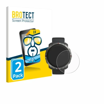 Parte frontal de un envase de producto con el logotipo de la marca BROTECT. Al lado se muestra el dispositivo Polar Grit X2 co