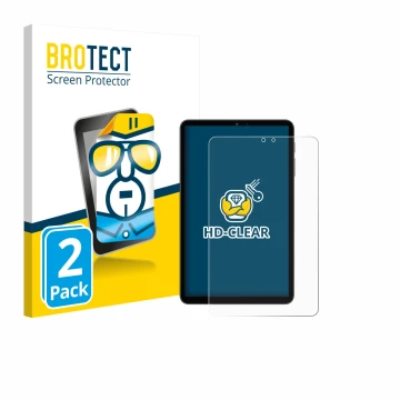 Parte frontal de un envase de producto con el logotipo de la marca BROTECT. Al lado se muestra el dispositivo Alldocube iPlay 