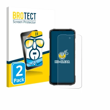 Parte frontal de un envase de producto con el logotipo de la marca BROTECT. Al lado se muestra el dispositivo Doogee Blade 20 