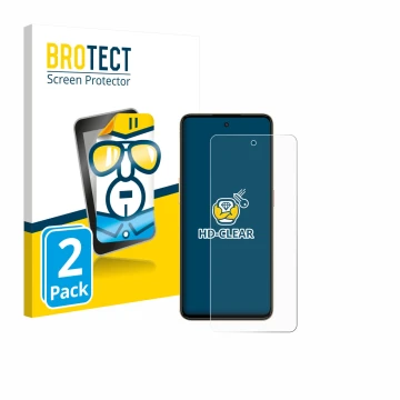 Parte frontal de un envase de producto con el logotipo de la marca BROTECT. Al lado se muestra el dispositivo Nubia Neo 3 con 