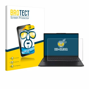 Parte frontal de un envase de producto con el logotipo de la marca BROTECT. Al lado se muestra el dispositivo Lenovo ThinkPad 