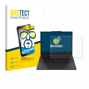 Parte frontal de un envase de producto con el logotipo de la marca BROTECT. Al lado se muestra el dispositivo Lenovo ThinkPad 