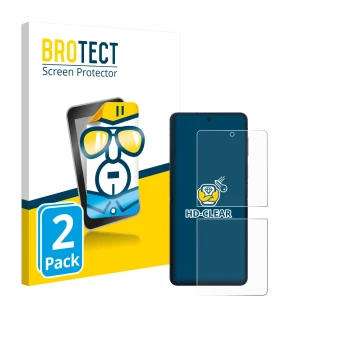 Parte frontal de un envase de producto con el logotipo de la marca BROTECT. Al lado se muestra el dispositivo Samsung Galaxy Z