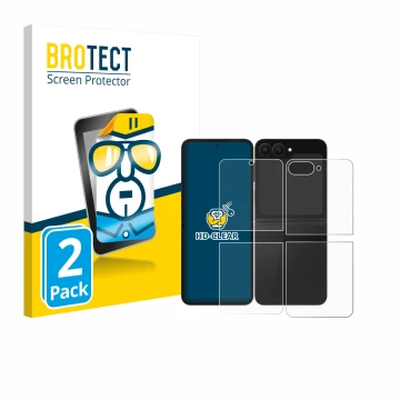 Parte frontal de un envase de producto con el logotipo de la marca BROTECT. Al lado se muestra el dispositivo Samsung Galaxy Z