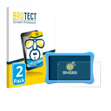 Parte frontal de un envase de producto con el logotipo de la marca BROTECT. Al lado se muestra el dispositivo Awow funtab 1001