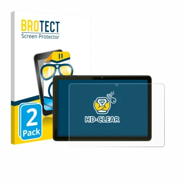Parte frontal de un envase de producto con el logotipo de la marca BROTECT. Al lado se muestra el dispositivo VALE Tablet V10A