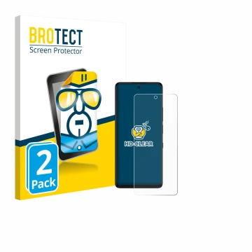 Parte frontal de un envase de producto con el logotipo de la marca BROTECT. Al lado se muestra el dispositivo TCL 50 Pro NXTPa