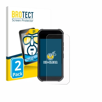 Parte frontal de un envase de producto con el logotipo de la marca BROTECT. Al lado se muestra el dispositivo SkyCaddie Pro 5X