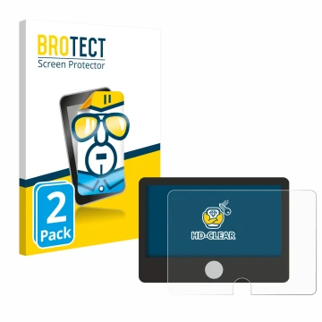 Parte frontal de un envase de producto con el logotipo de la marca BROTECT. Al lado se muestra el dispositivo Dynavin D9-DCX P