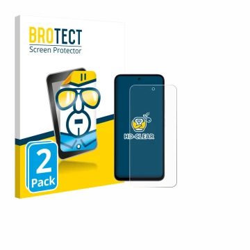 Parte frontal de un envase de producto con el logotipo de la marca BROTECT. Al lado se muestra el dispositivo Xiaomi Redmi 15 