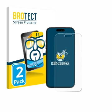 Parte frontal de un envase de producto con el logotipo de la marca BROTECT. Al lado se muestra el dispositivo Apple iPhone 17 